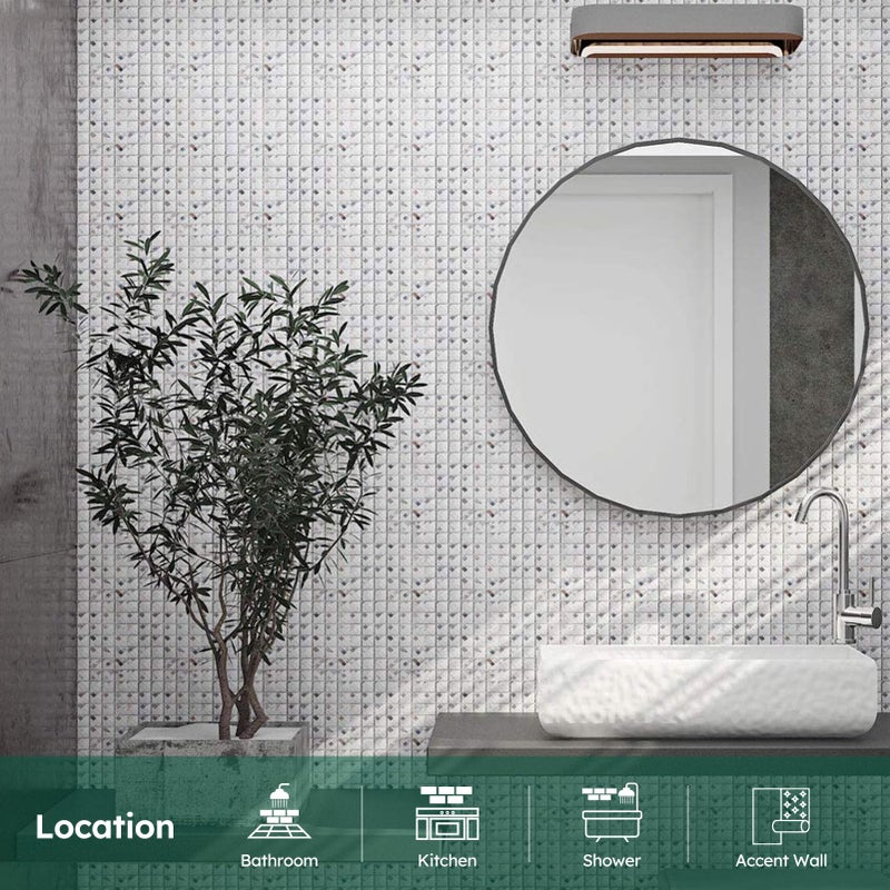 Diflart Mirror Backsplash, 3/4 Inch Silver Square, Crystal Diamond Mirror Glass Mosaic Tile for Kitchen Bathroom Wall, Pack of 5 Sheets - Image 2
